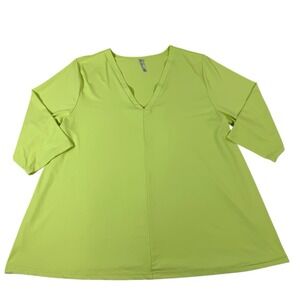 LULU B‎ V-Neck UPF 50+ Blouse Shirt 5083 Nylon Blend Neon Green Women's XL Flaw*
